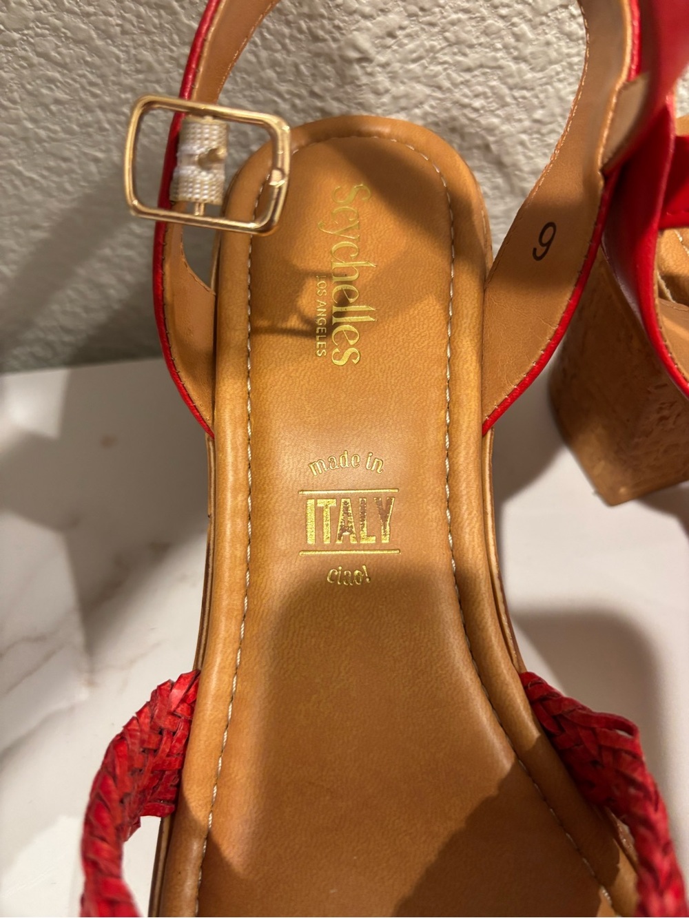 Seychelles Red Braided Cork Wedge Sandals - Picture 6 of 8